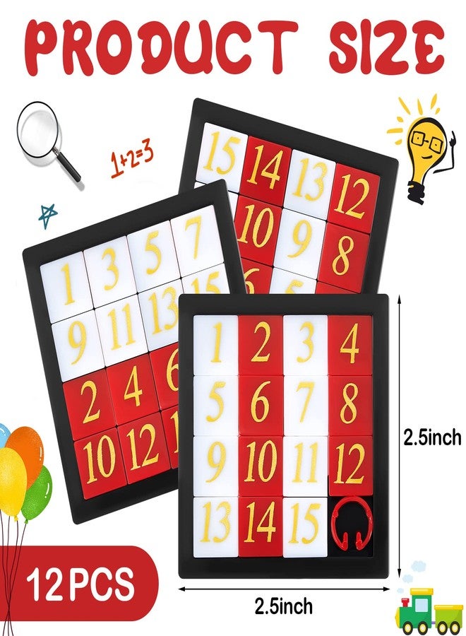 Suilung 12 Pcs Number Slide Puzzles 15 Puzzle Slide Game Brain IQ Educational Teaser Learning Tool Number Learning Educational Toys for Christmas Party Favor, 2.6 x 2.6 Inch - Image 2